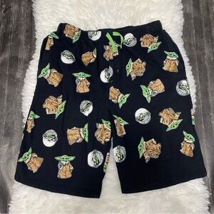 STAR WARS BLACK SWEAT SHORTS MANDALORIAN BABY YODA GROGU ALL OVER PRINT LOUNGE
